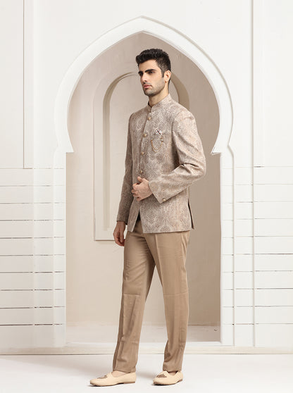 Peach Self Design Jodhpuri Suit | JadeBlue