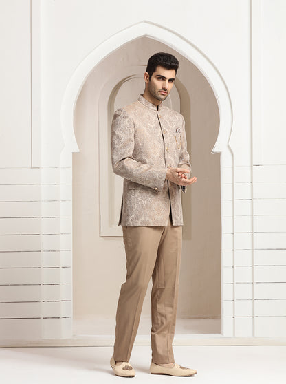 Peach Self Design Jodhpuri Suit | JadeBlue