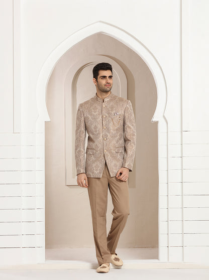 Peach Self Design Jodhpuri Suit | JadeBlue
