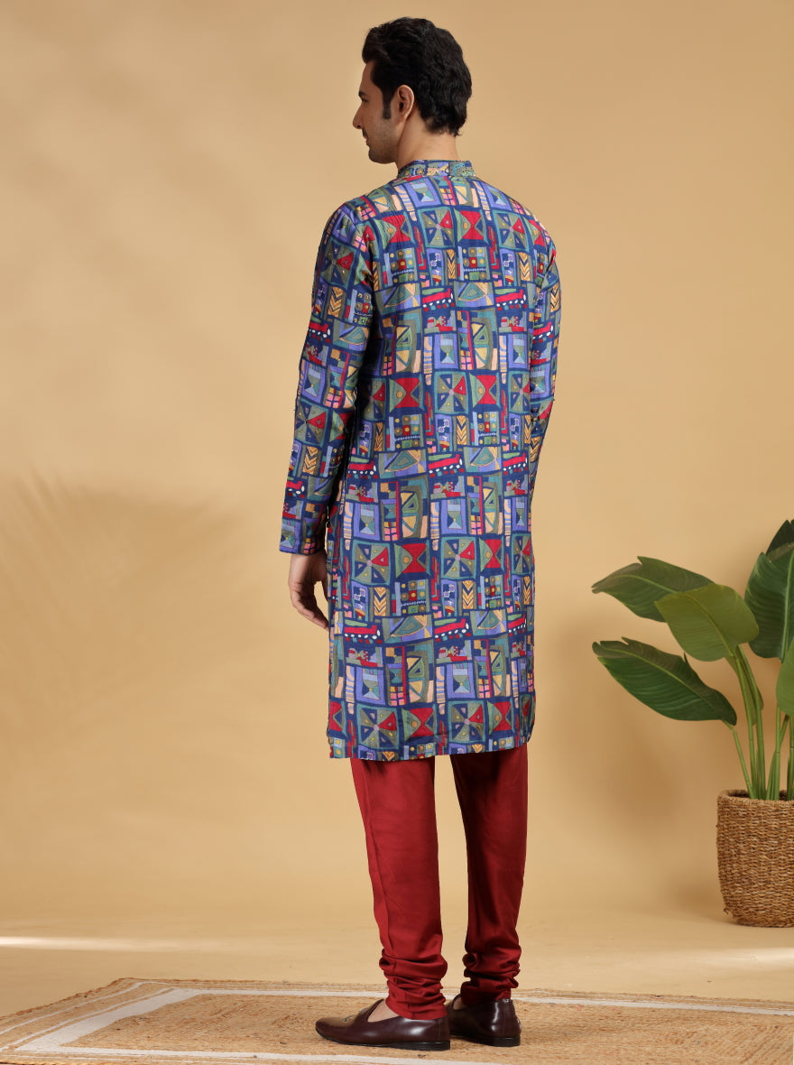 Navy Blue Embroidered Kurta | TULA