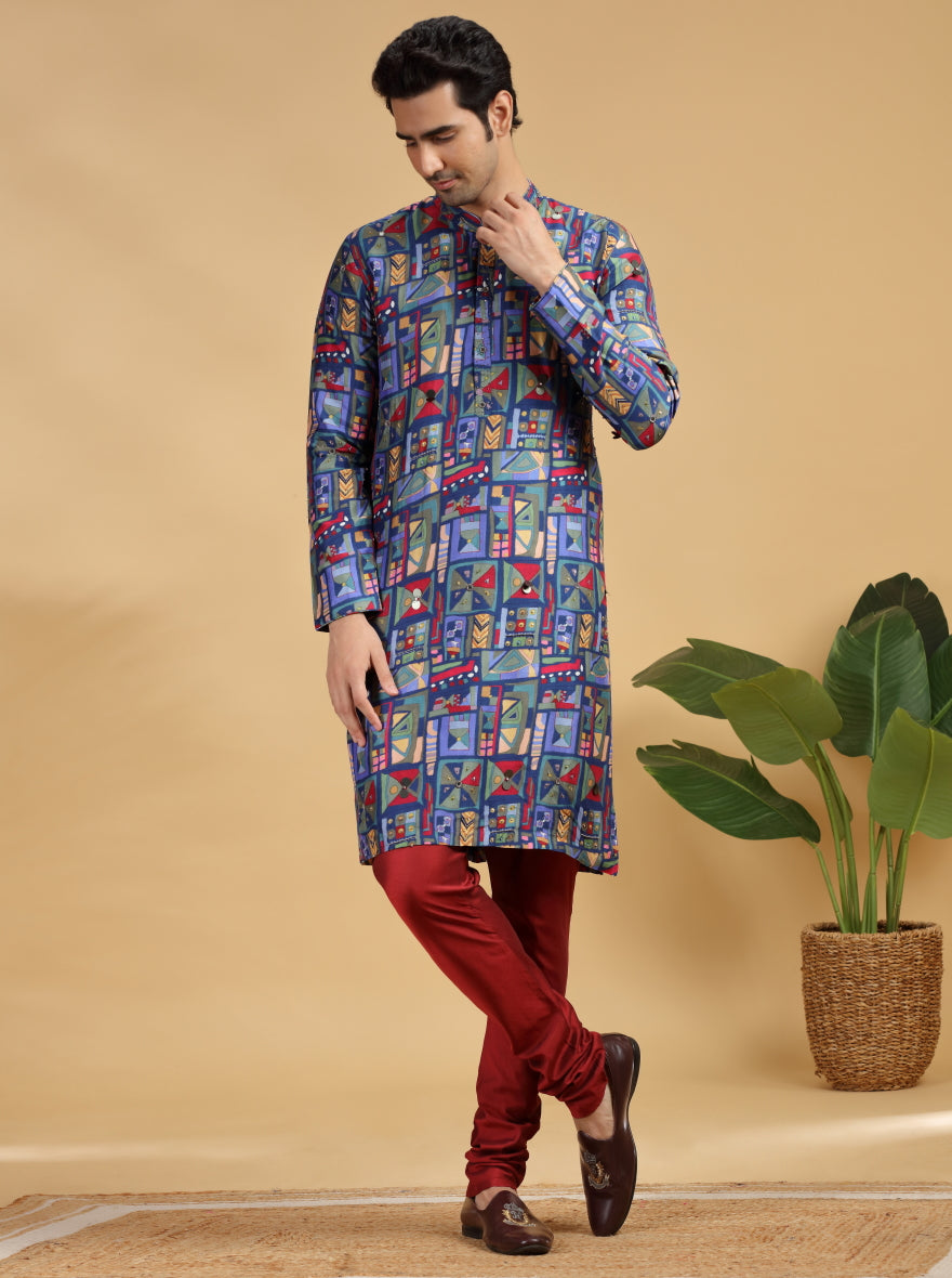 Navy Blue Embroidered Kurta | TULA