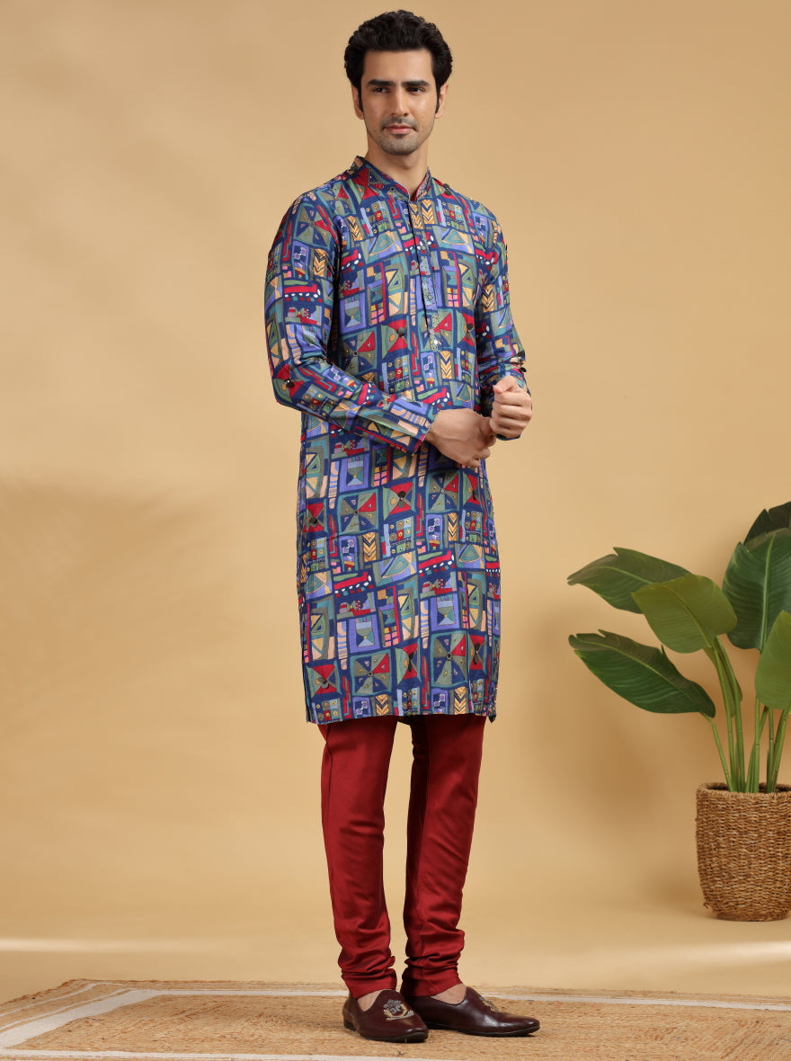 Navy Blue Embroidered Kurta | TULA