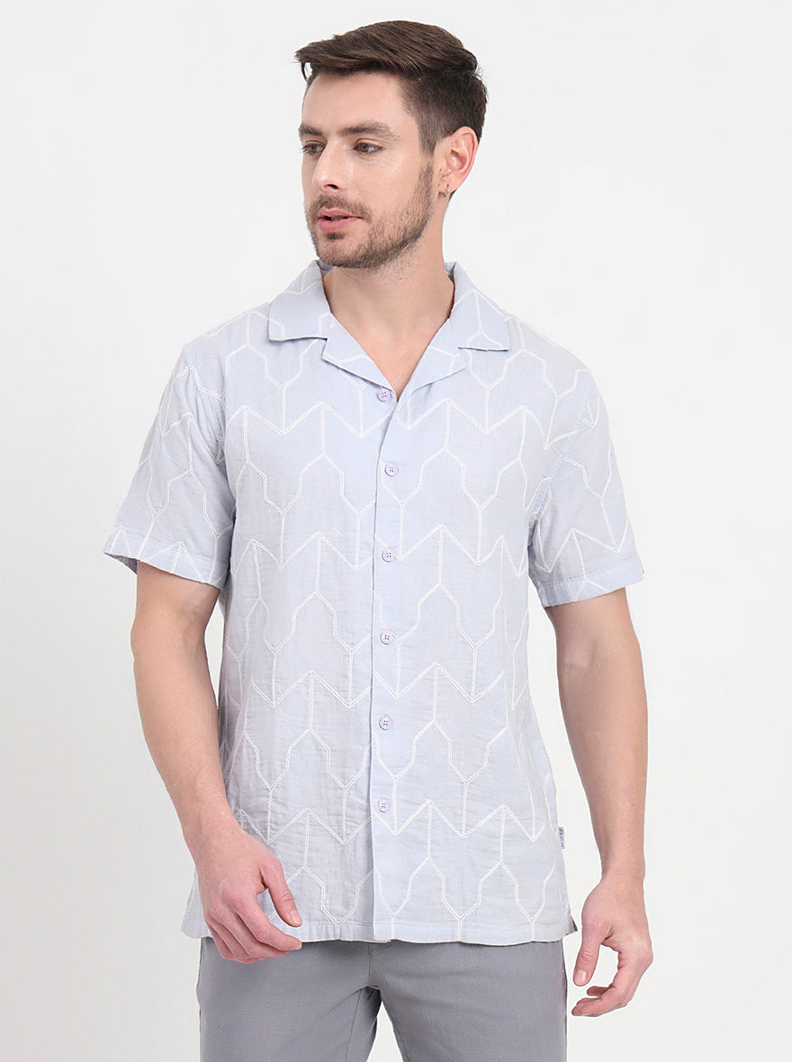Sky Blue Printed Slim Fit Casual Shirt | JadeBlue