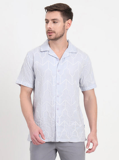 Sky Blue Printed Slim Fit Casual Shirt | JadeBlue