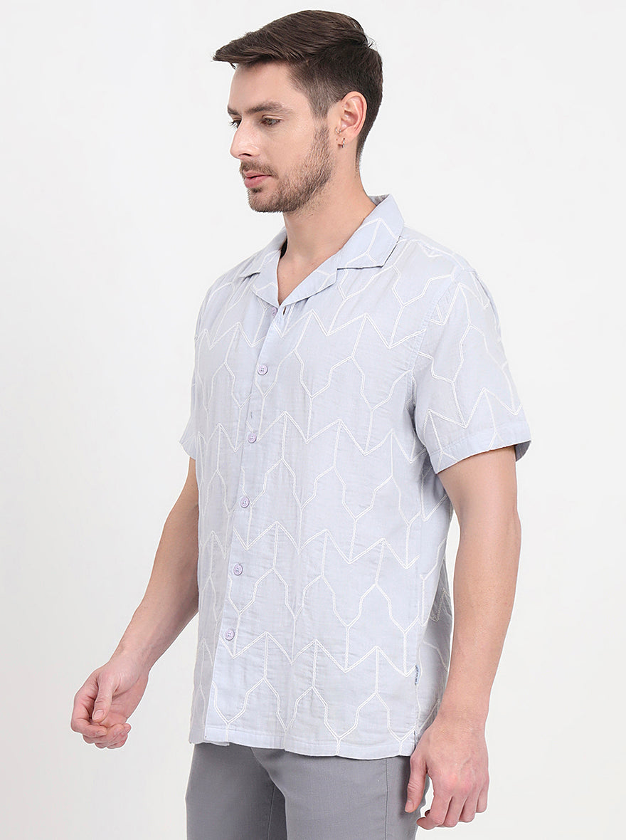 Sky Blue Printed Slim Fit Casual Shirt | JadeBlue