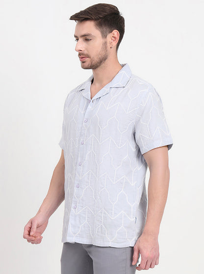 Sky Blue Printed Slim Fit Casual Shirt | JadeBlue