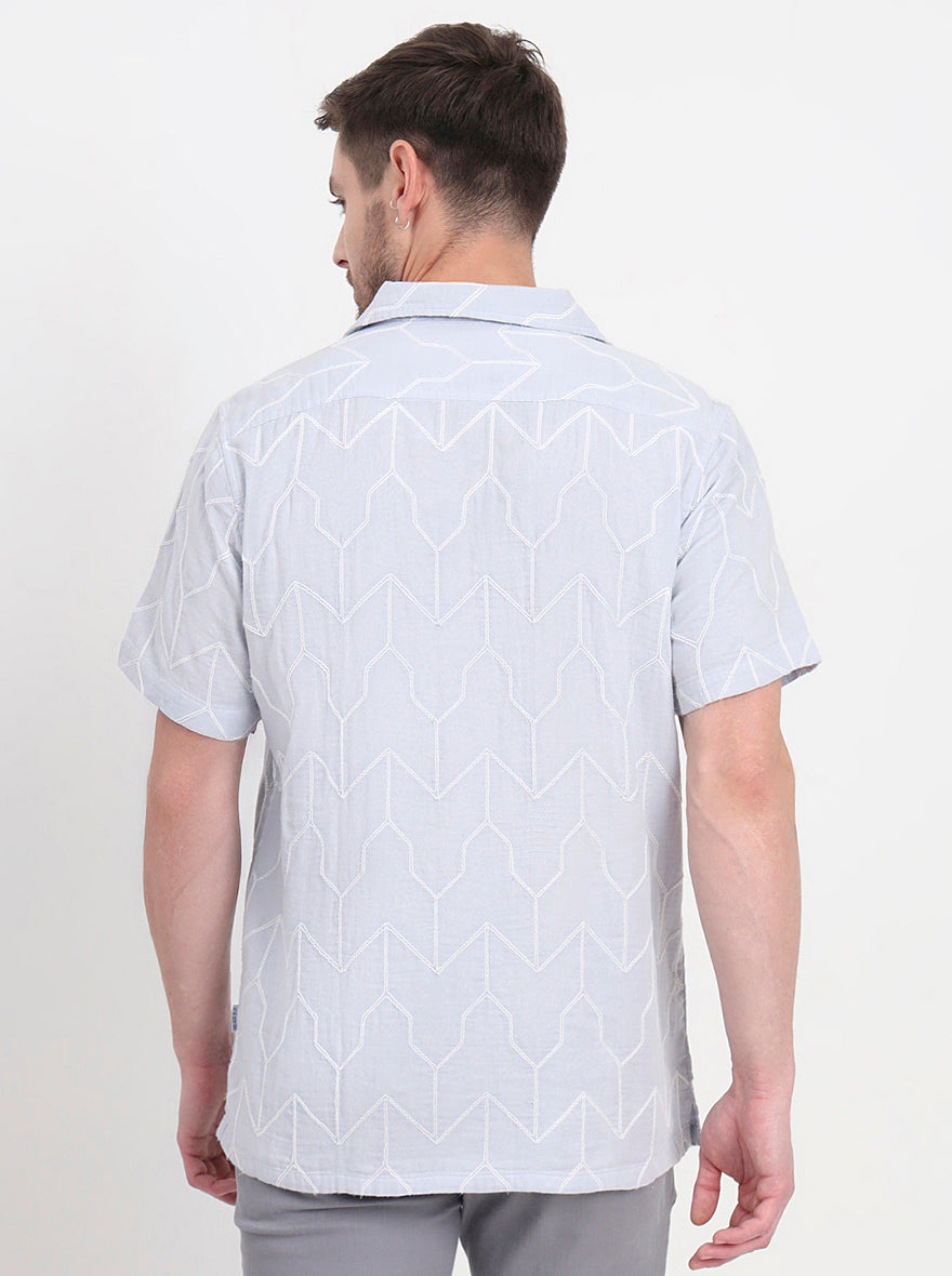 Sky Blue Printed Slim Fit Casual Shirt | JadeBlue