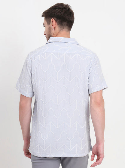 Sky Blue Printed Slim Fit Casual Shirt | JadeBlue