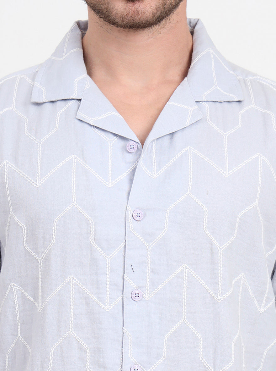 Sky Blue Printed Slim Fit Casual Shirt | JadeBlue