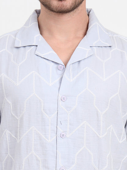 Sky Blue Printed Slim Fit Casual Shirt | JadeBlue