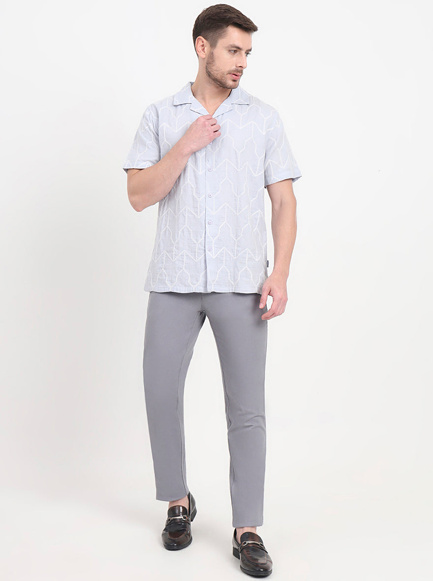 Sky Blue Printed Slim Fit Casual Shirt | JadeBlue