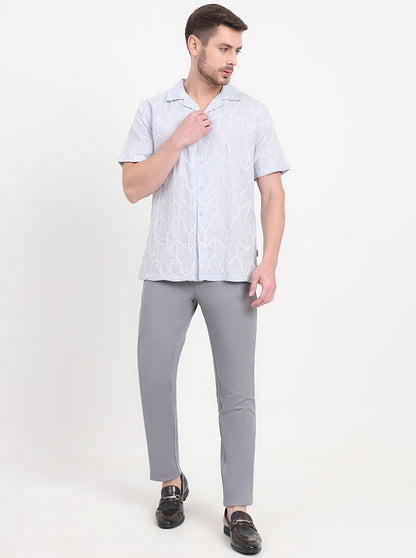 Sky Blue Printed Slim Fit Casual Shirt | JadeBlue