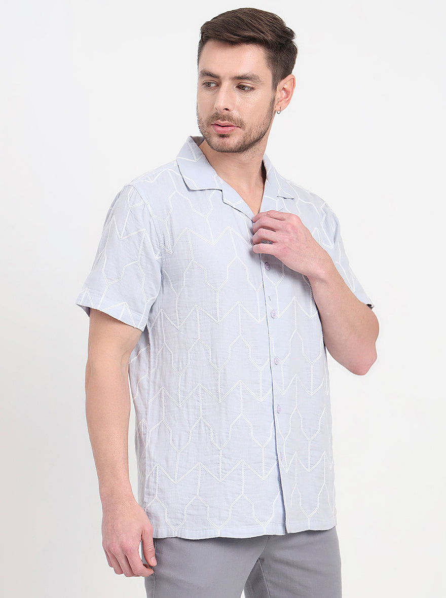 Sky Blue Printed Slim Fit Casual Shirt | JadeBlue