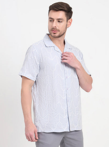 Sky Blue Printed Slim Fit Casual Shirt | JadeBlue