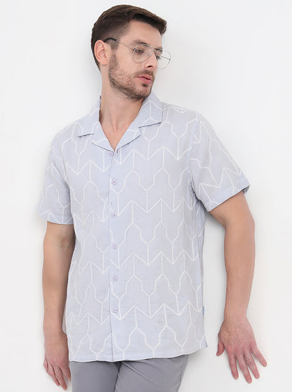 Sky Blue Printed Slim Fit Casual Shirt | JadeBlue