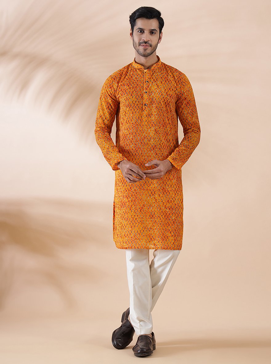 Mustard Printed Kurta | The Kurta Company
