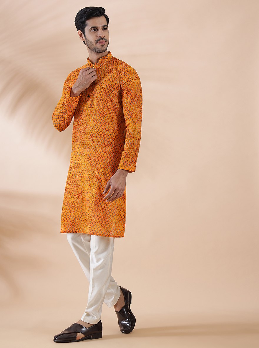 Mustard Printed Kurta | The Kurta Company
