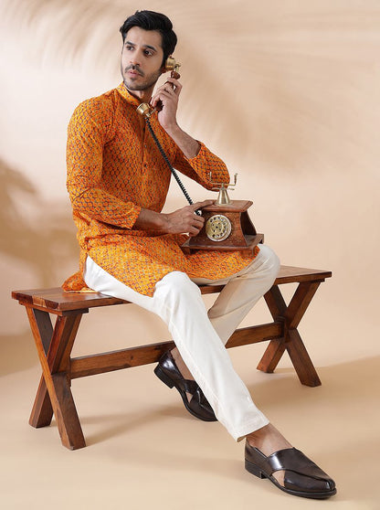 Mustard Printed Kurta | The Kurta Company