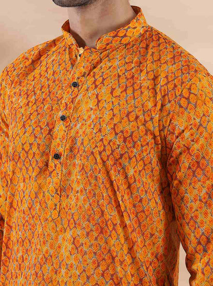 Mustard Printed Kurta | The Kurta Company
