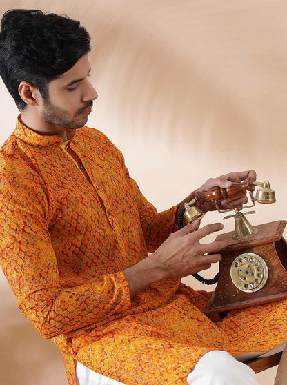 Mustard Printed Kurta | The Kurta Company