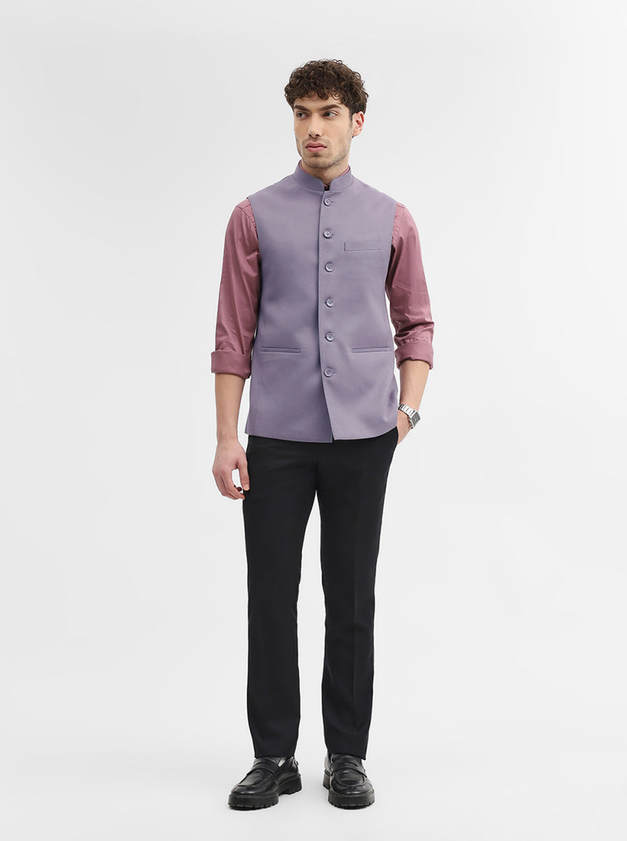 Purple Solid Regular Fit Modi Jacket | JadeBlue