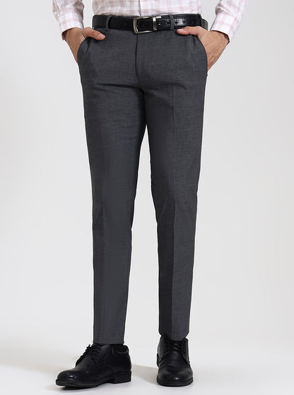 Dark Grey Solid Super Slim Fit Formal Trouser | JadeBlue Youth
