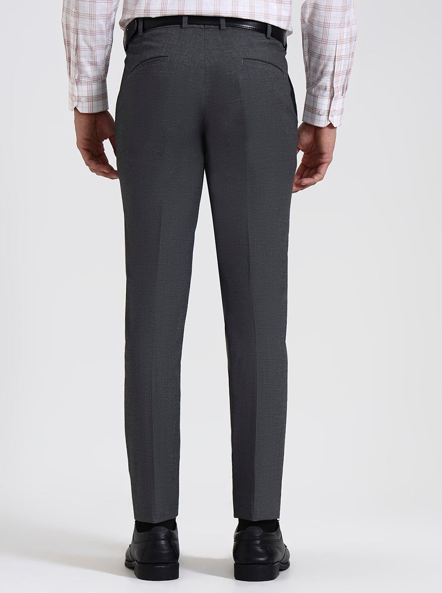 Dark Grey Solid Super Slim Fit Formal Trouser | JadeBlue Youth