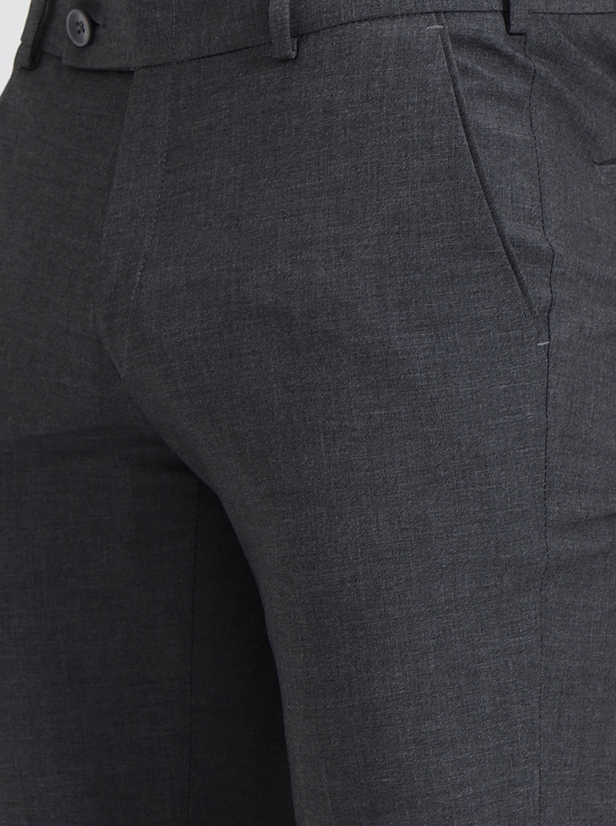 Dark Grey Solid Super Slim Fit Formal Trouser | JadeBlue Youth