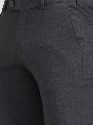Dark Grey Solid Super Slim Fit Formal Trouser | JadeBlue Youth