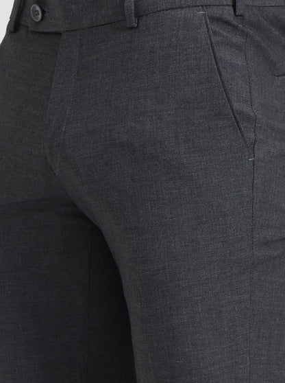 Dark Grey Solid Super Slim Fit Formal Trouser | JadeBlue Youth