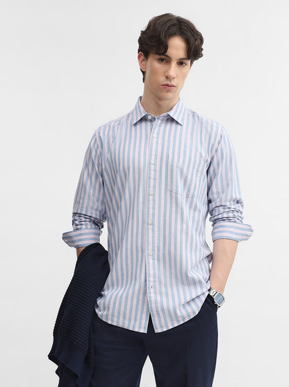 Blue & White Striped Slim Fit Casual Shirt | JadeBlue