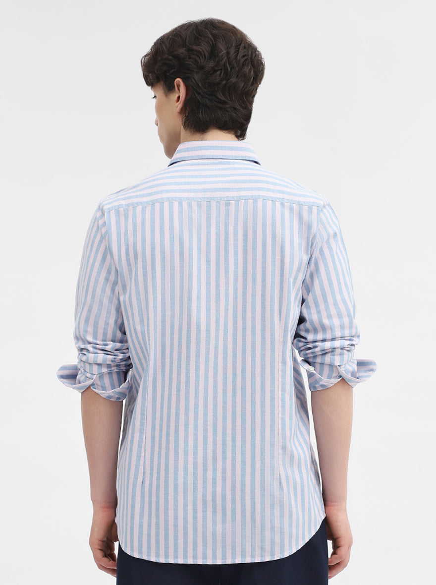 Blue & White Striped Slim Fit Casual Shirt | JadeBlue