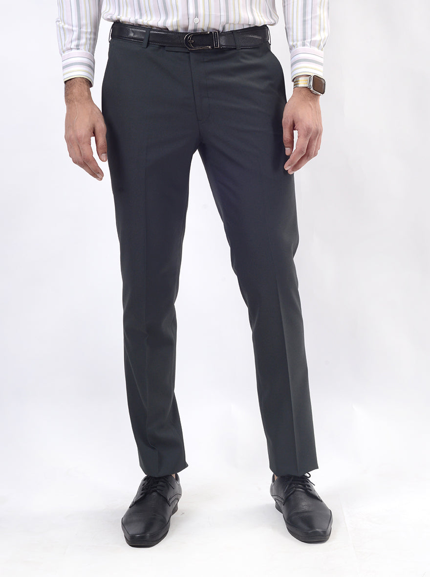 Green Solid Slim Fit Formal Trouser | Greenfibre