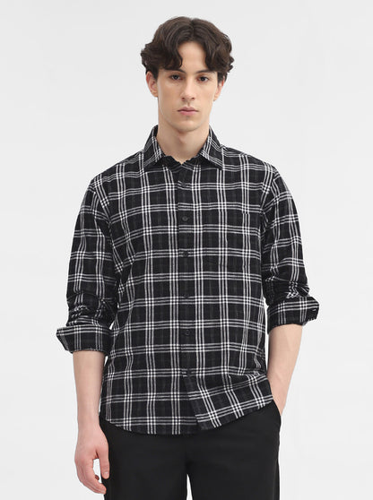 Black Checked Slim Fit Casual Shirt | Greenfibre