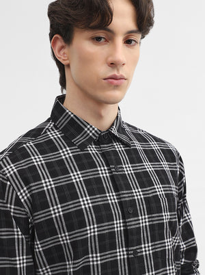 Black Checked Slim Fit Casual Shirt | Greenfibre