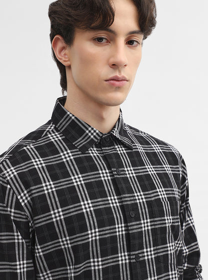 Black Checked Slim Fit Casual Shirt | Greenfibre