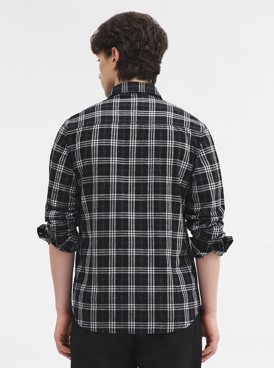 Black Checked Slim Fit Casual Shirt | Greenfibre