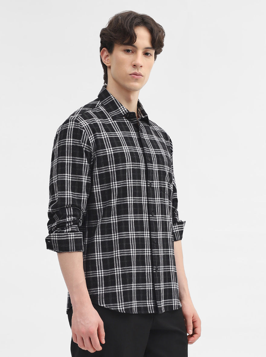 Black Checked Slim Fit Casual Shirt | Greenfibre