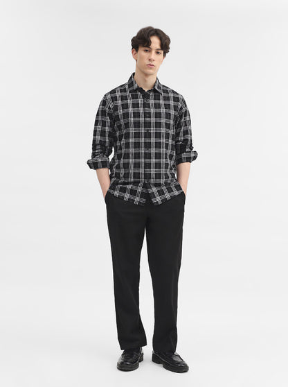 Black Checked Slim Fit Casual Shirt | Greenfibre