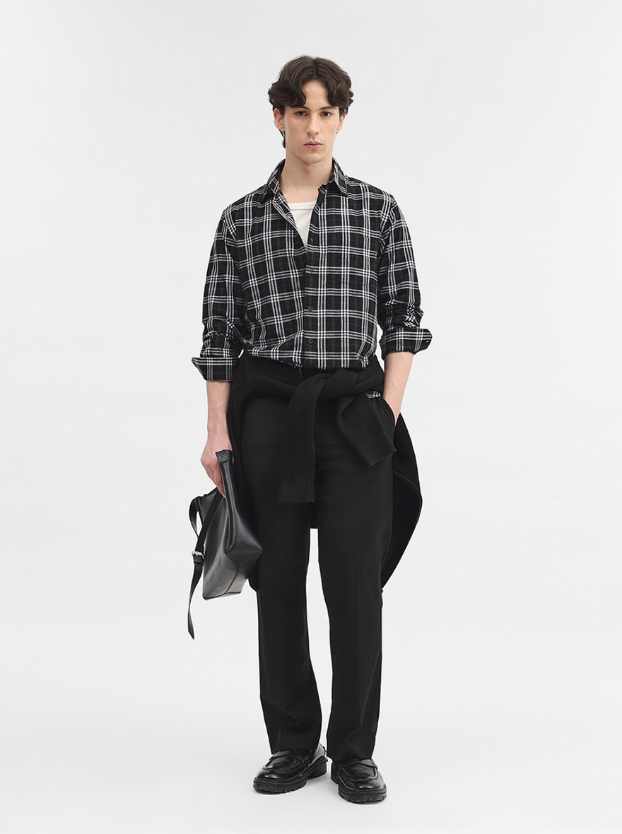 Black Checked Slim Fit Casual Shirt | Greenfibre