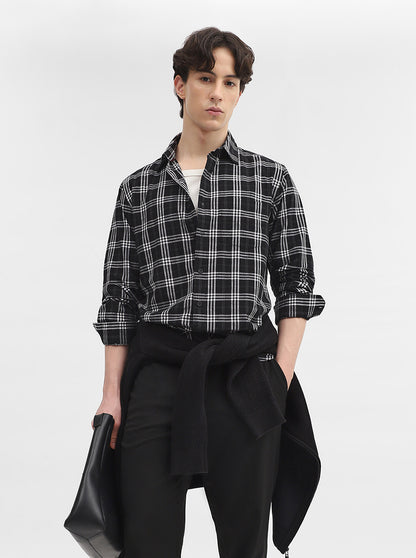 Black Checked Slim Fit Casual Shirt | Greenfibre