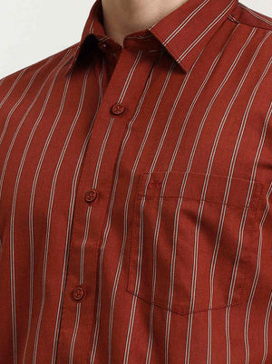 Red Striped Tailored Fit Semi Casual Shirt | JadeBlue