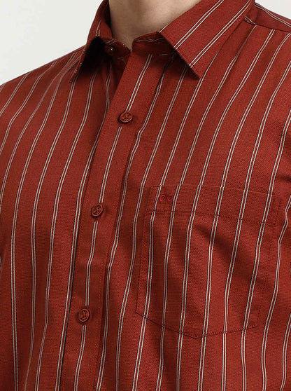 Red Striped Tailored Fit Semi Casual Shirt | JadeBlue