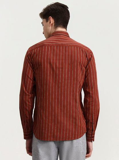 Red Striped Tailored Fit Semi Casual Shirt | JadeBlue