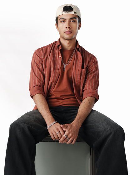 Red Striped Tailored Fit Semi Casual Shirt | JadeBlue