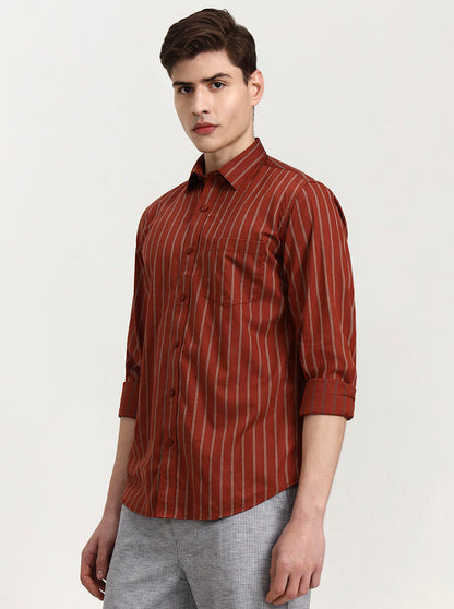 Red Striped Tailored Fit Semi Casual Shirt | JadeBlue