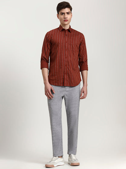 Red Striped Tailored Fit Semi Casual Shirt | JadeBlue