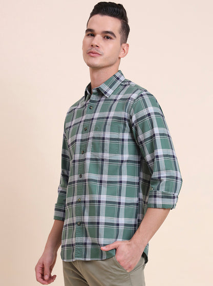 Green Checked Slim Fit Casual Shirt | Greenfibre