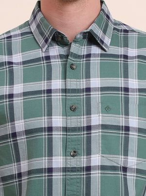 Green Checked Slim Fit Casual Shirt | Greenfibre