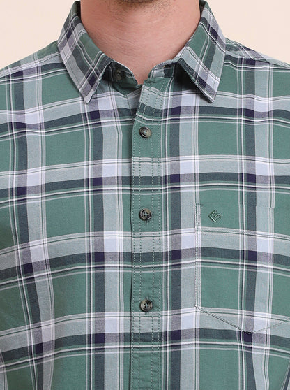 Green Checked Slim Fit Casual Shirt | Greenfibre